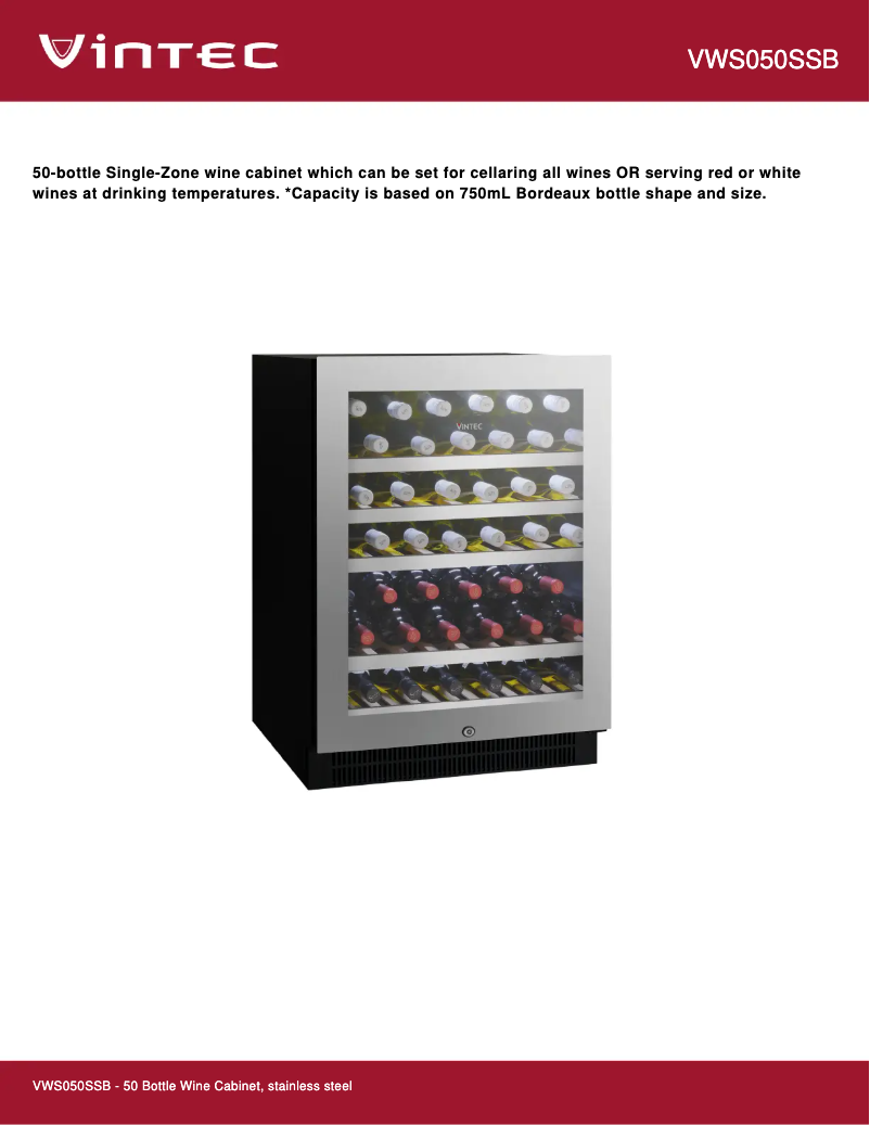 Page 1 de la notice Fiche technique Vintec VWS050SSB