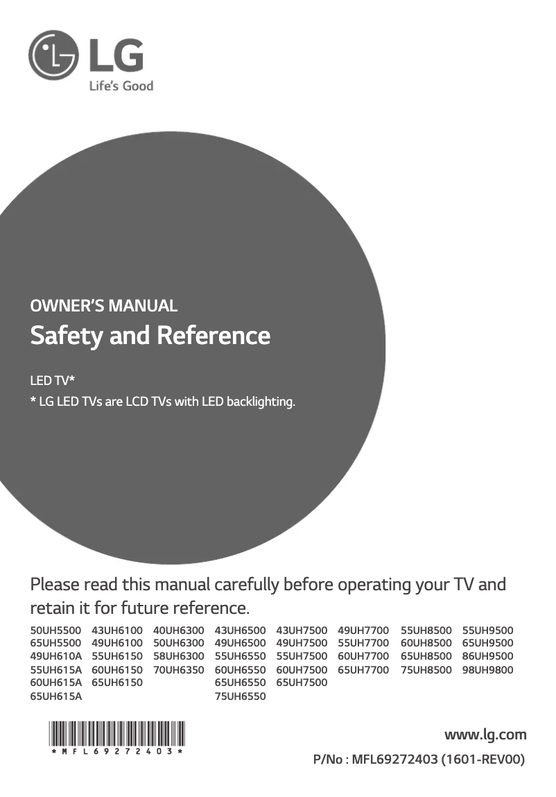 Page 1 de la notice Manuel utilisateur LG 65UH6550