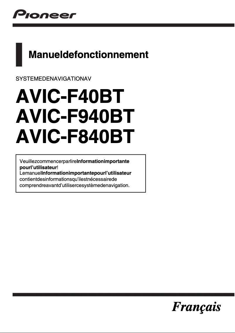 Page n°1 - Manuel utilisateur Pioneer AVIC-F840BT
