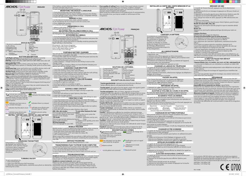 Page 1 de la notice Guide de démarrage rapide Archos F24 Power
