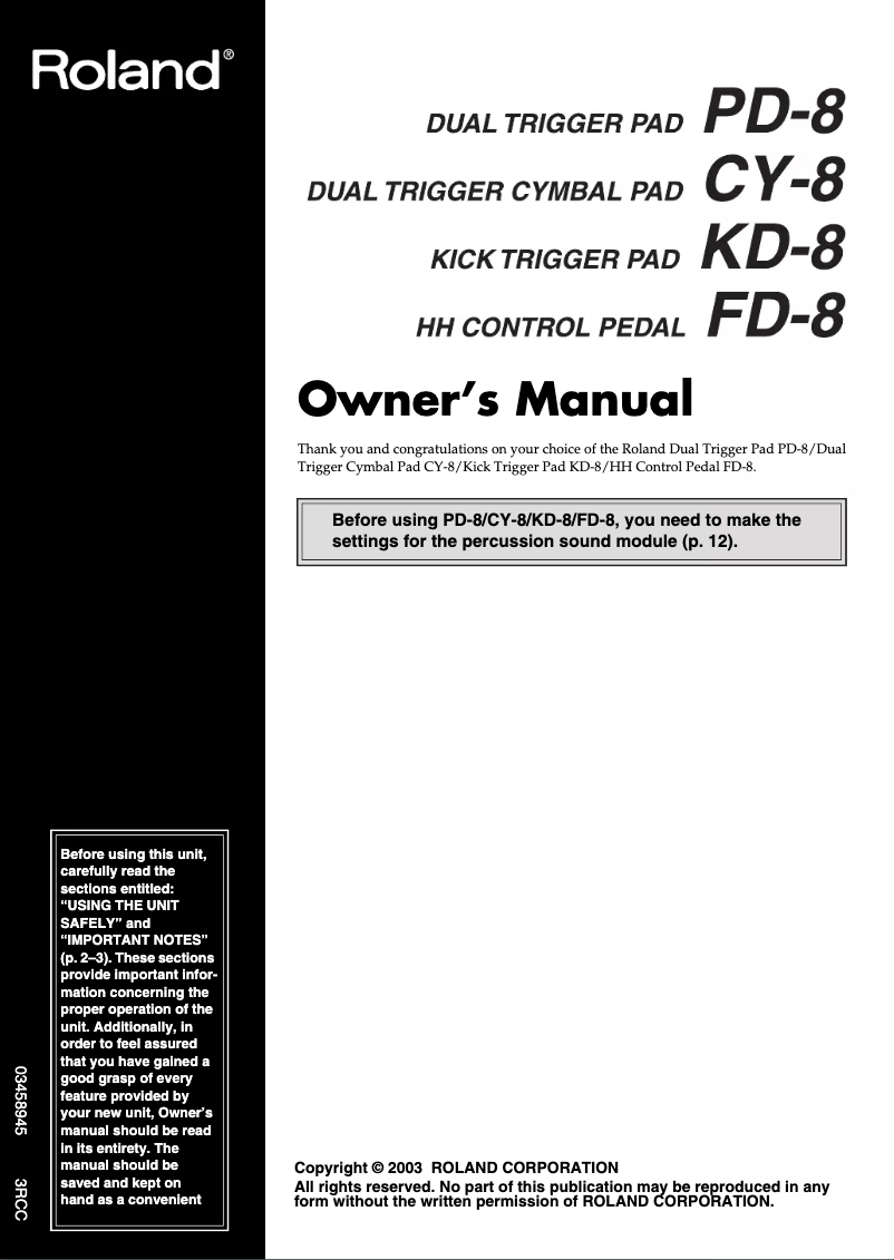 Image de la première page du manuel de l'appareil CY-8