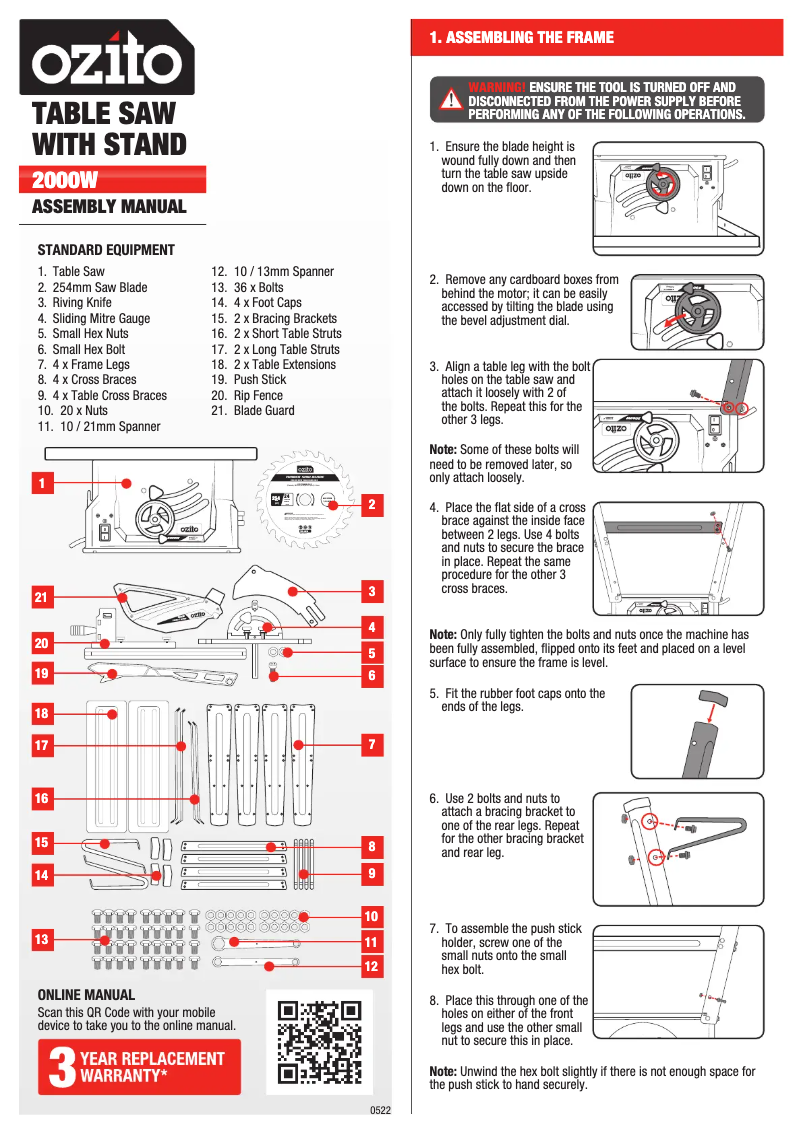 Page 1 de la notice Manuel utilisateur Ozito TBS-2010
