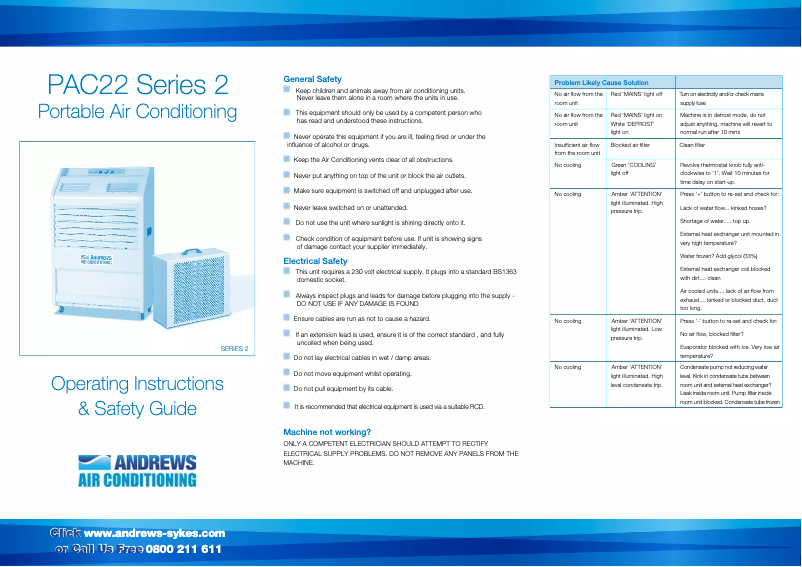 Page 1 de la notice Manuel utilisateur Andrews PAC22 Series 2