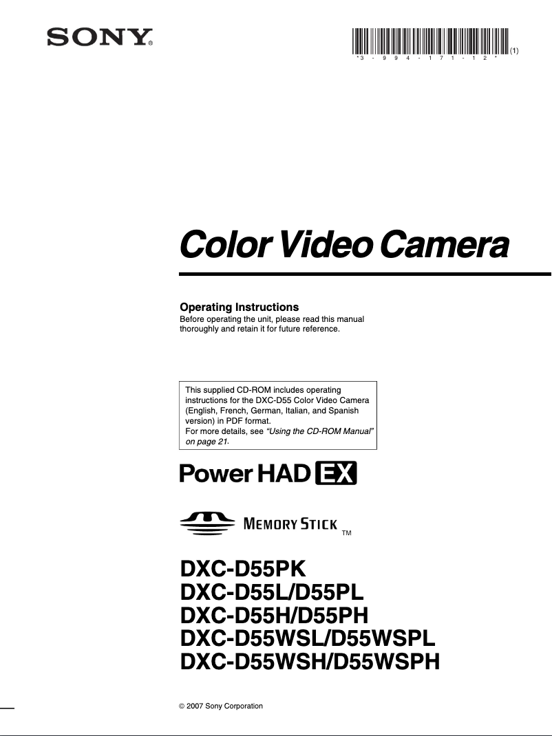 Página 1 del manual Manual de usuario Sony DXC-D55WSPL