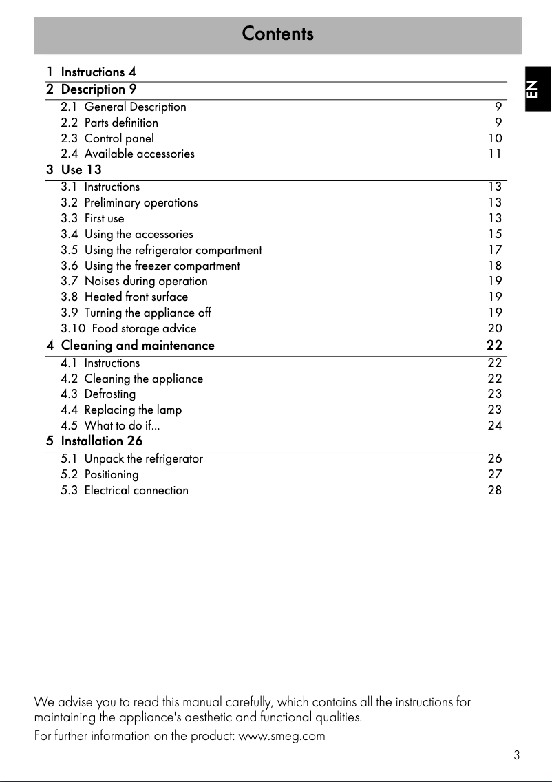 Page 1 de la notice Manuel d'utilisation et d'entretien Smeg FAB32