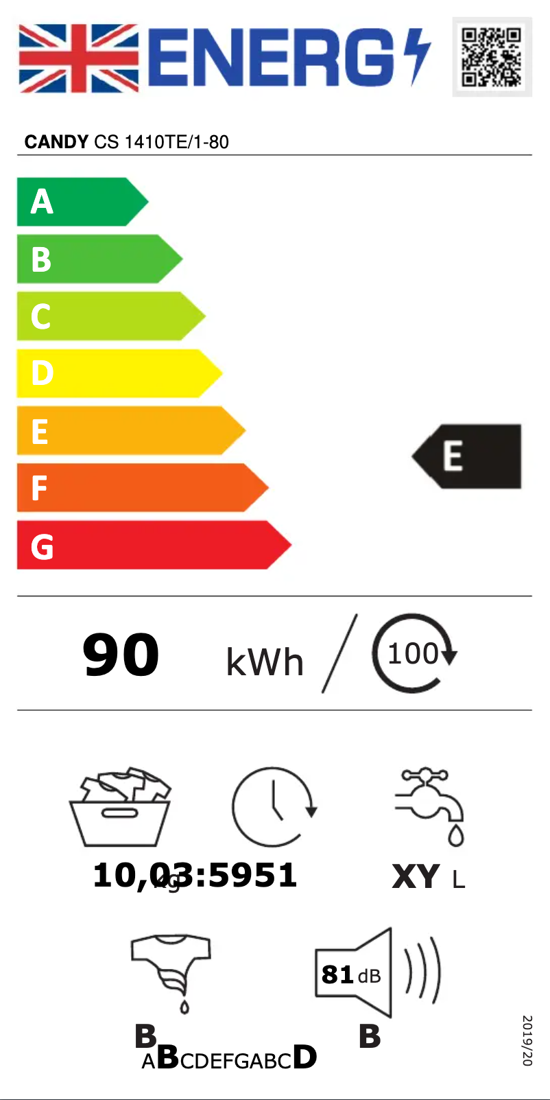 Page 1 de la notice Label énergétique Candy CS 1410TE/1-80