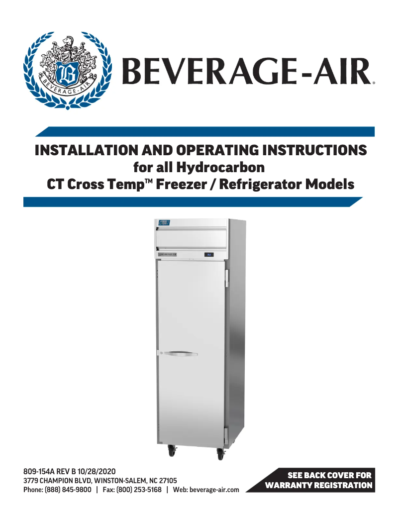 Page 1 de la notice Manuel utilisateur Beverage-Air CT1HC-1HS