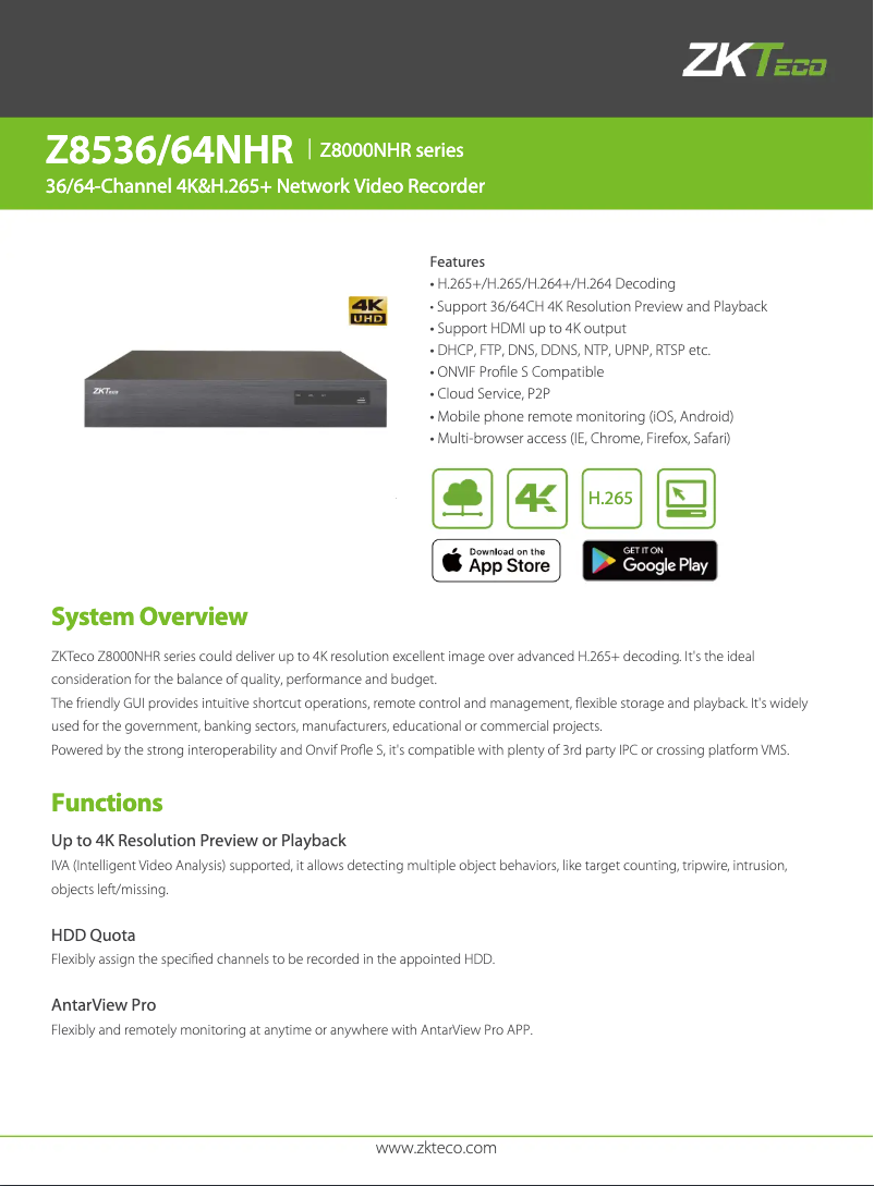 Page 1 de la notice Fiche technique ZKTeco Z8536