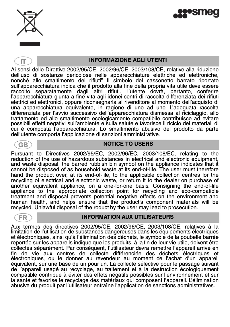 Page 1 de la notice Brochure Smeg SER60SGH3