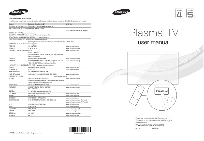 Page n°1 - Manuel utilisateur Samsung PS64F5000AW