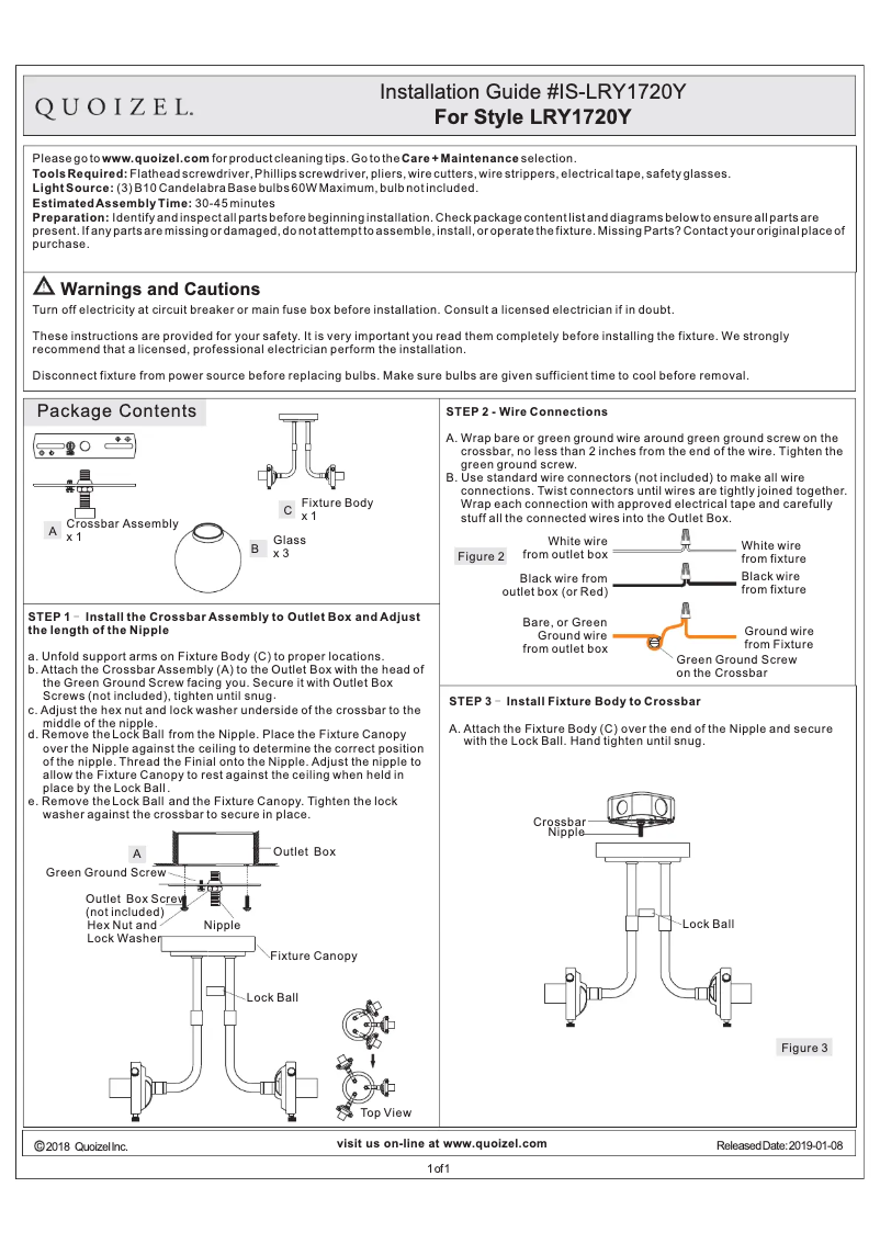 Page n°1 - Manuel utilisateur Quoizel Landry LRY1720Y