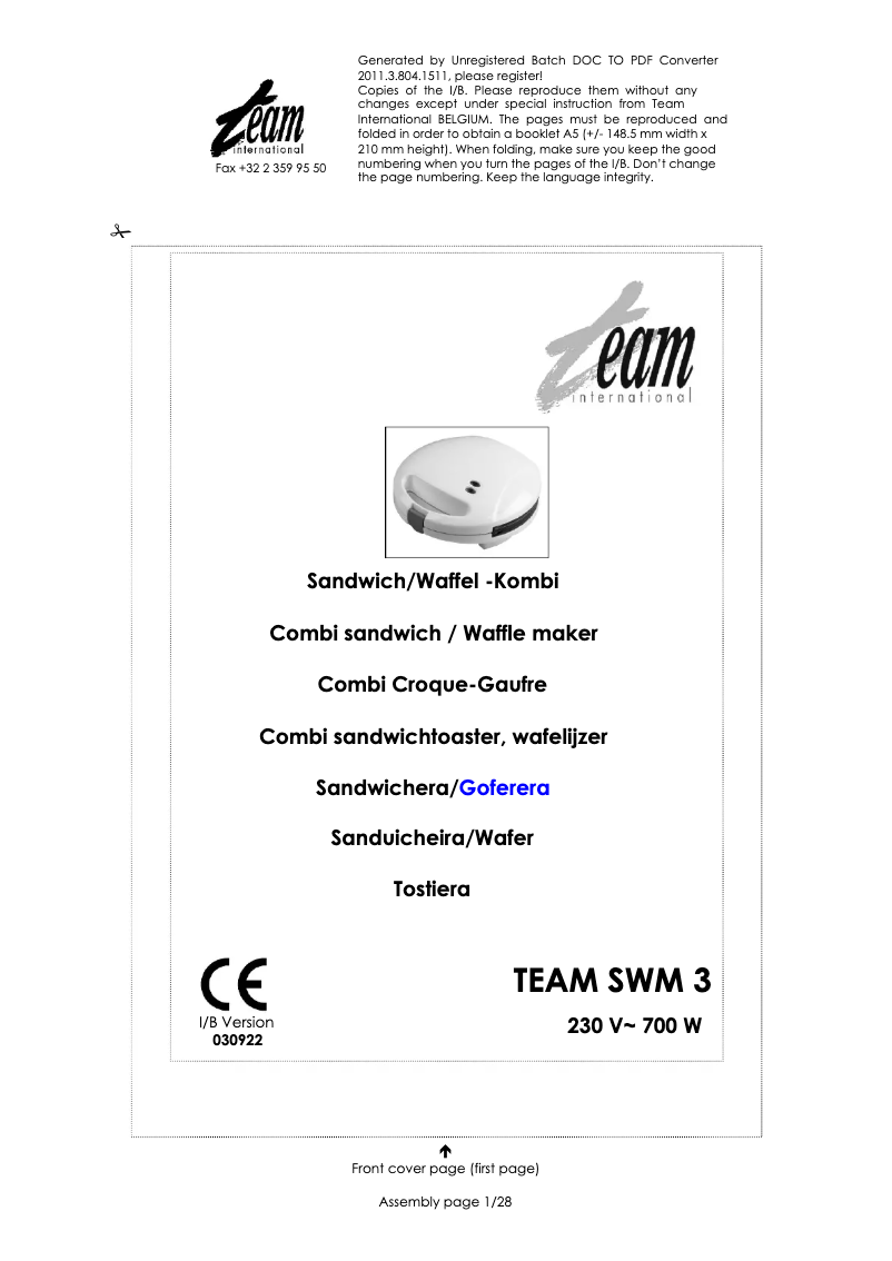 Page n°1 - Manuel utilisateur Team SWM 3