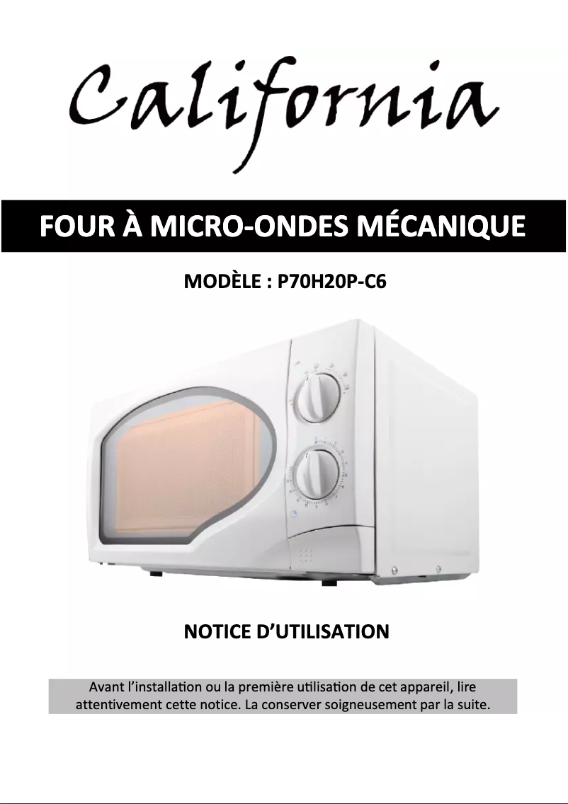 Page n°1 - Manuel utilisateur California P70H20P-C6