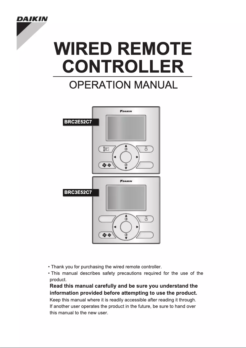 Page 1 de la notice Manuel utilisateur Daikin BRC2E52C7