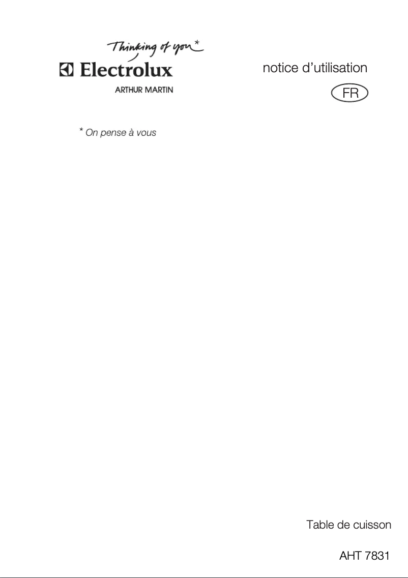 Page 1 de la notice Manuel utilisateur Arthur Martin-Electrolux AHT7831X