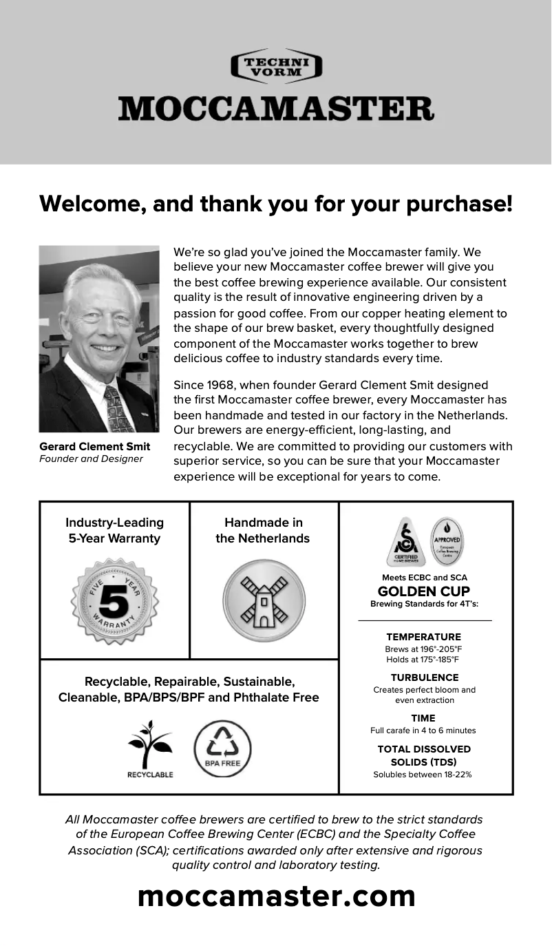 Page 1 de la notice Manuel utilisateur Technivorm Moccamaster CDT