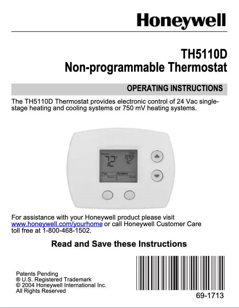 Page n°1 - Manuel utilisateur Honeywell Focus Pro TH5110D1006