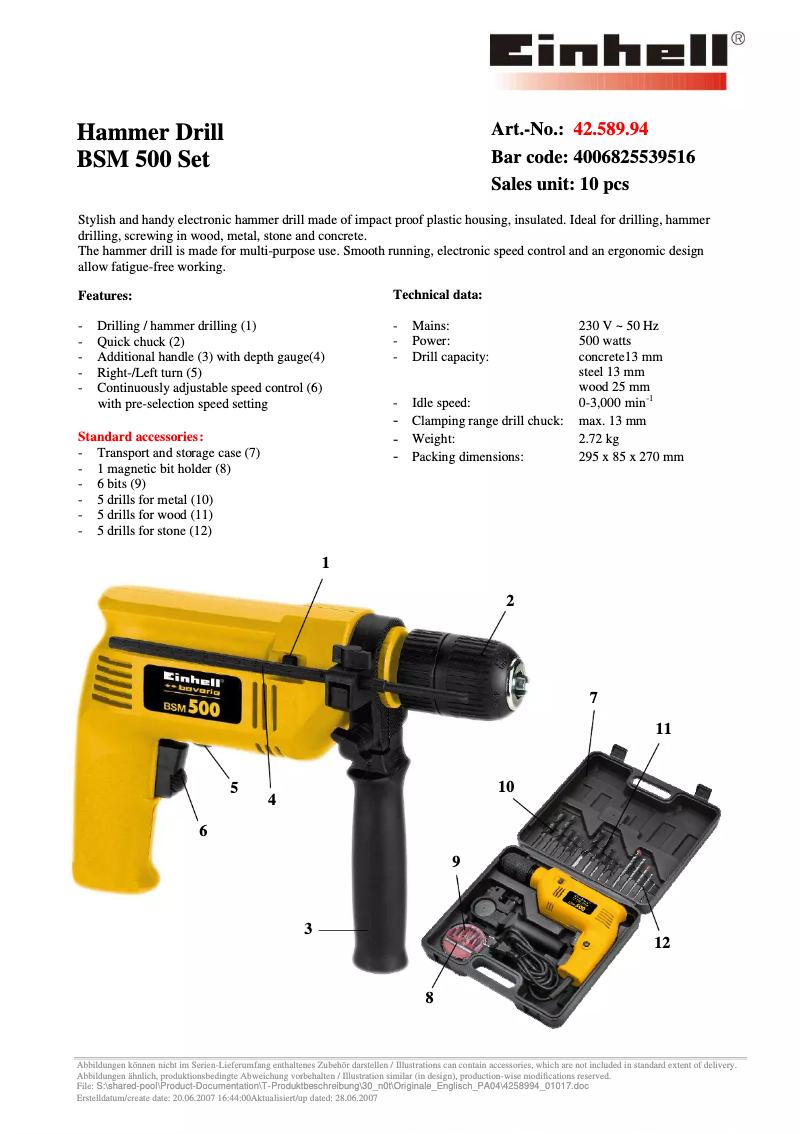 Page 1 de la notice Manuel utilisateur Bavaria by Einhell Bavaria BSM 500