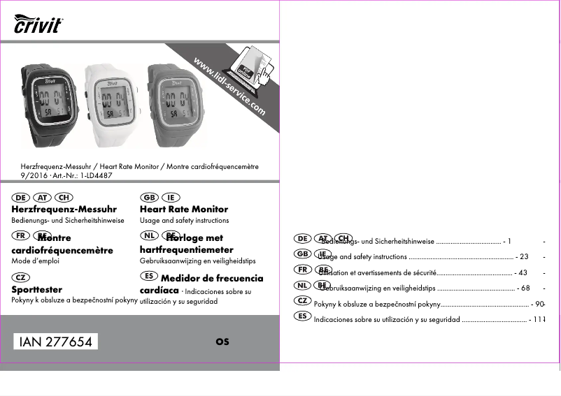 Page 1 de la notice Manuel utilisateur Crivit 1-LD4487 IAN 277654