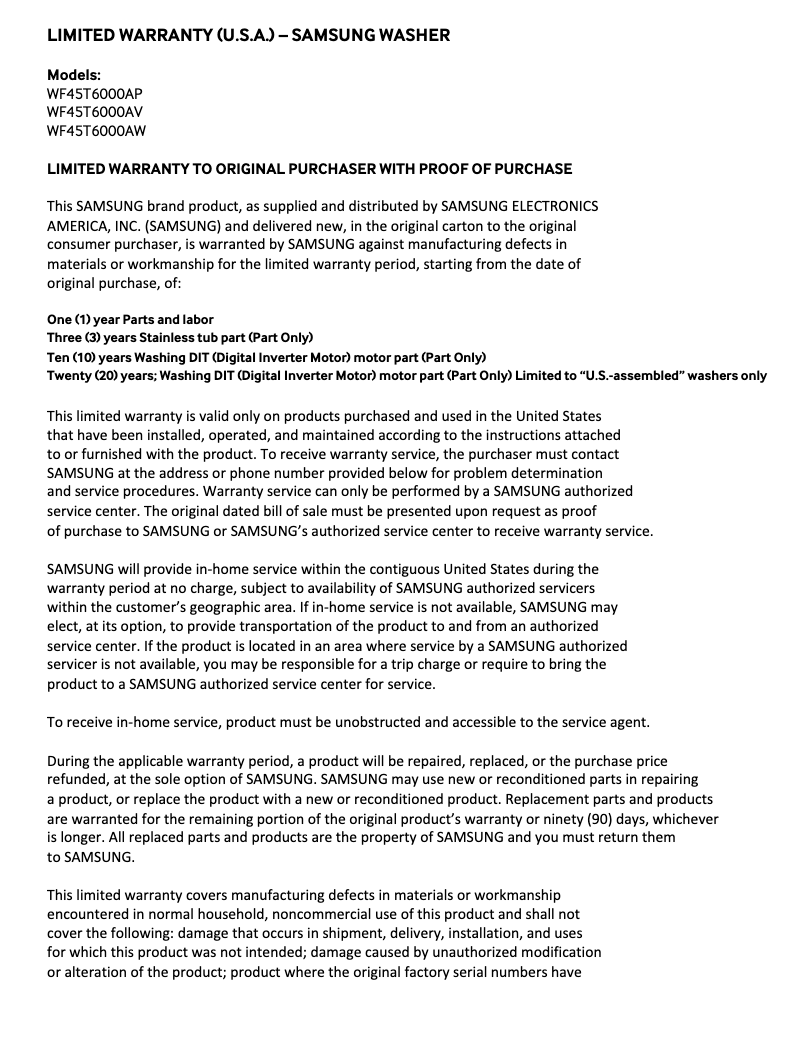 Image de la première page du manuel de l'appareil WF45T6000AV