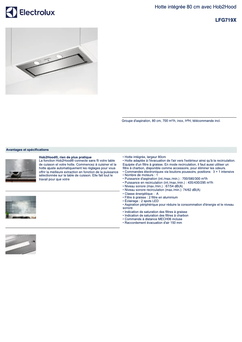 Page 1 de la notice Fiche technique Electrolux LFG719X