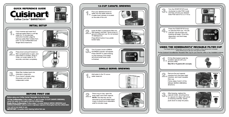 Page 1 de la notice Guide de démarrage rapide Cuisinart Coffee Center BaristaBar SS-4N1