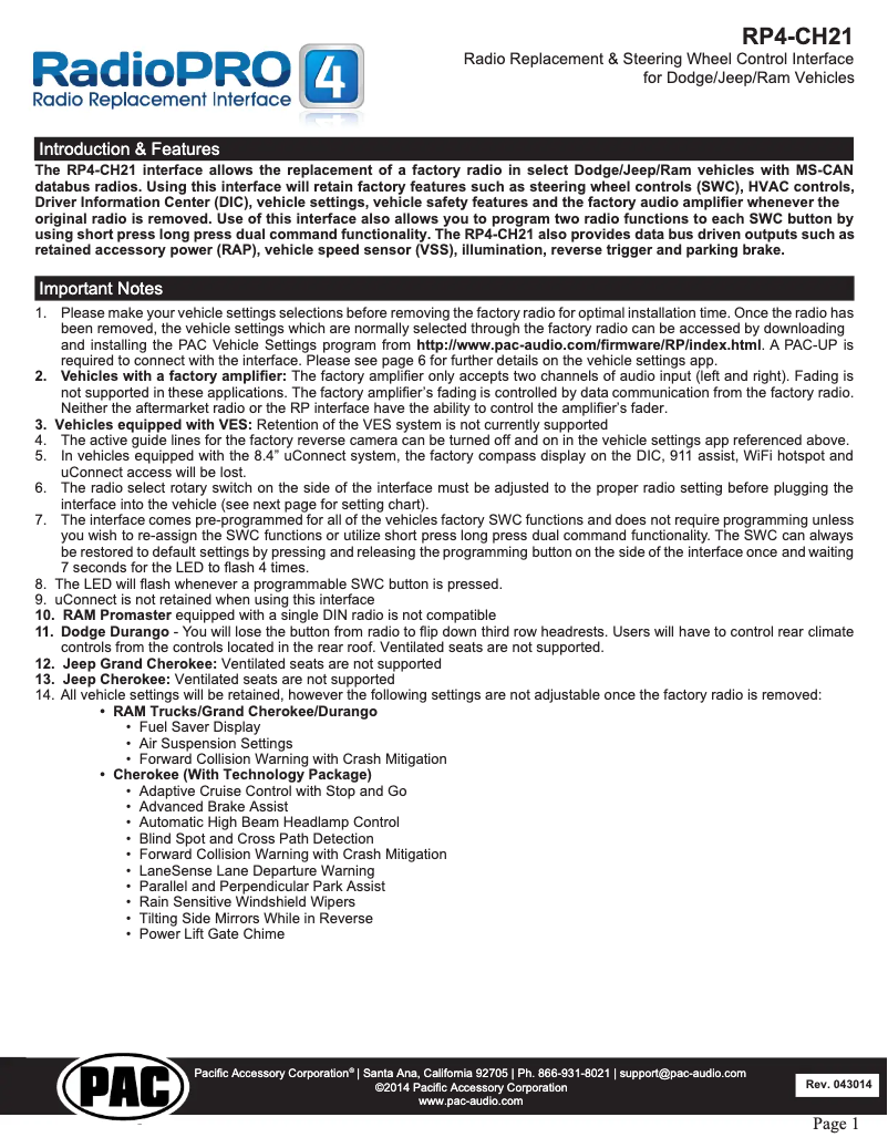 Página 1 del manual Manual de usuario PAC RP4-CH21