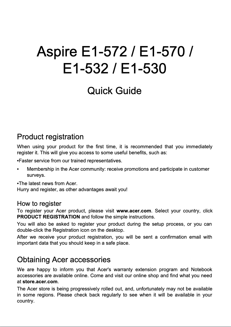 Page n°1 - Guide de démarrage rapide Acer Aspire E1-570