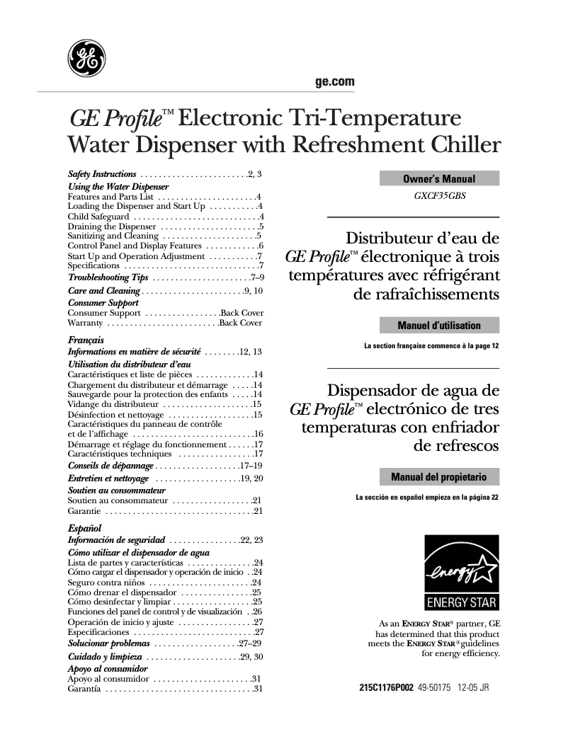 Page 1 de la notice Manuel utilisateur GE Profile GXCF35GBS