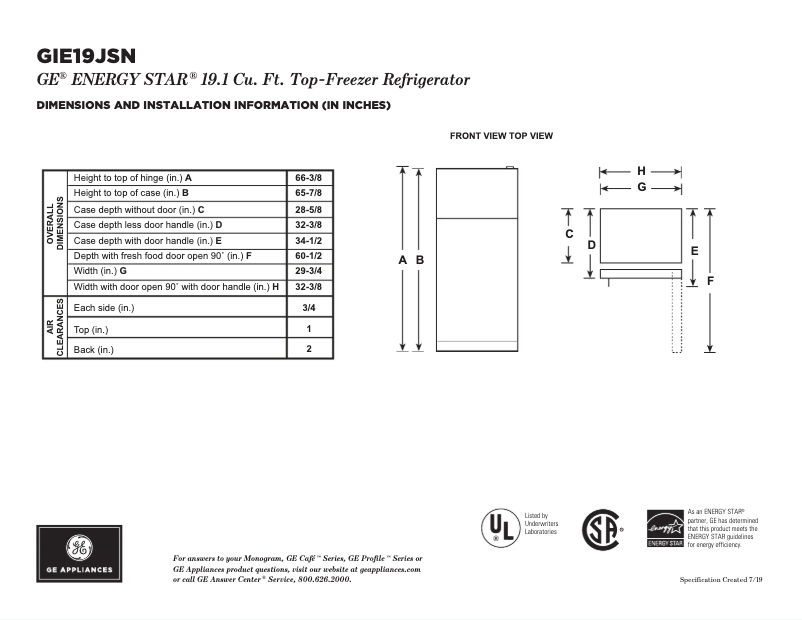 Page 1 de la notice Instructions / montage GE GIE19JSNRSS