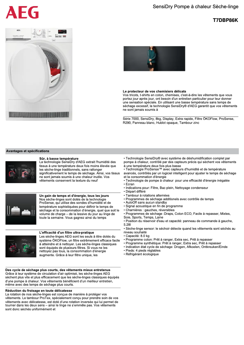 Página 1 del manual Ficha técnica AEG T7DBP86K