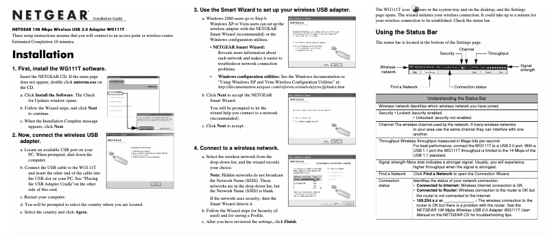 Page 1 de la notice Guide d'installation Netgear WG111T