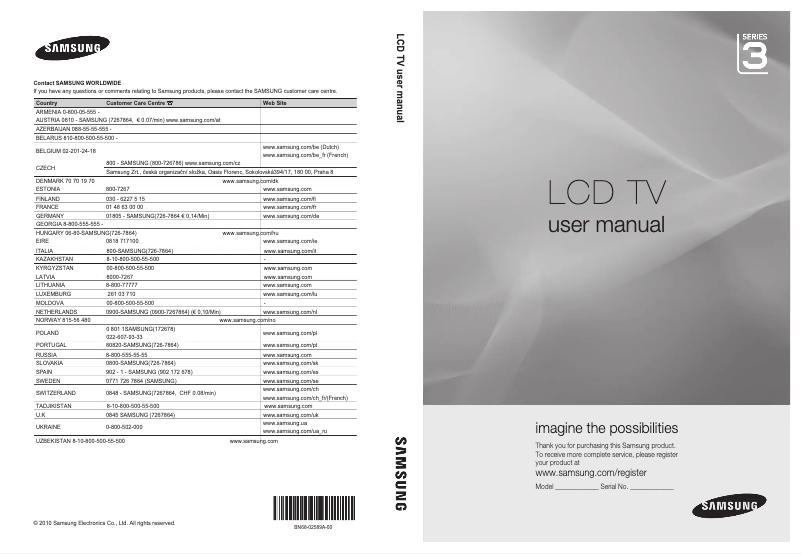 Page 1 de la notice Manuel utilisateur Samsung LE26C350D1W