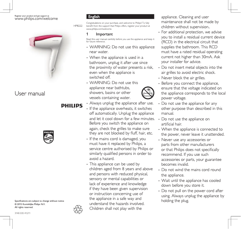 Página 1 del manual Manual de usuario Philips SpaShine HP8222