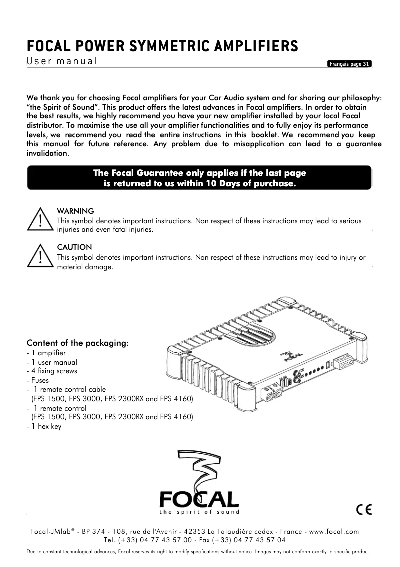 Page n°1 - Manuel utilisateur Focal FPS 4160