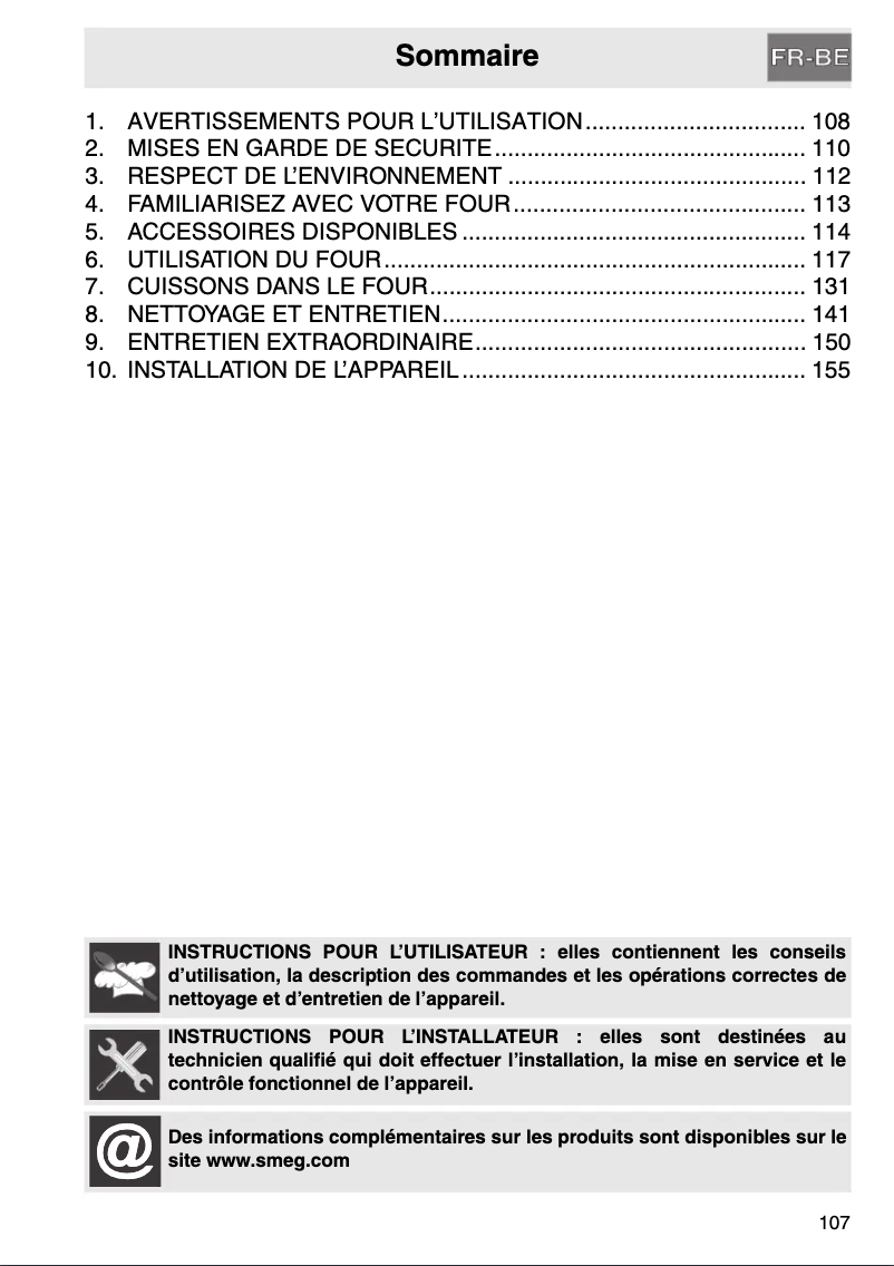 Page 1 de la notice Manuel utilisateur Smeg FP610SG