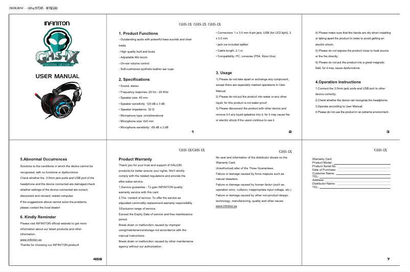 Page 1 de la notice Manuel utilisateur Infiniton GHS-IX