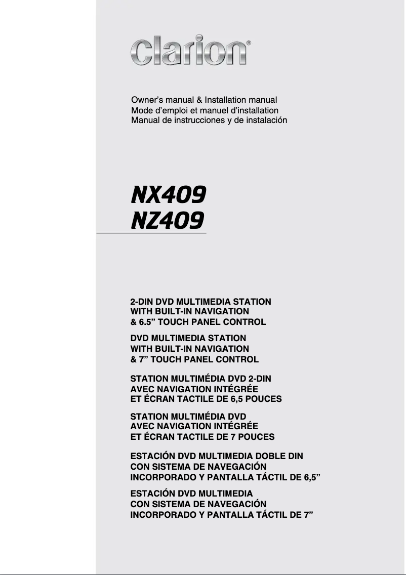 Page n°1 - Manuel utilisateur Clarion NZ409
