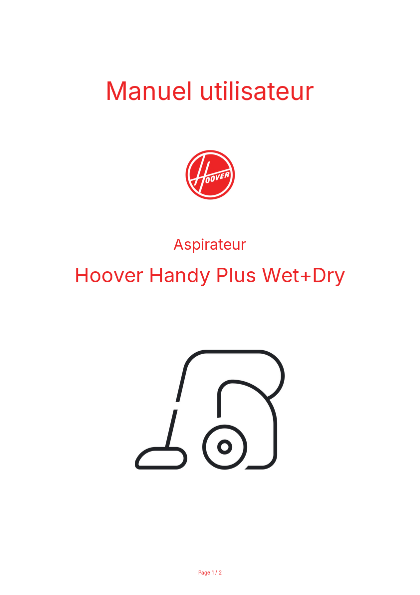 Page n°1 - Manuel utilisateur Hoover Handy Plus Wet+Dry