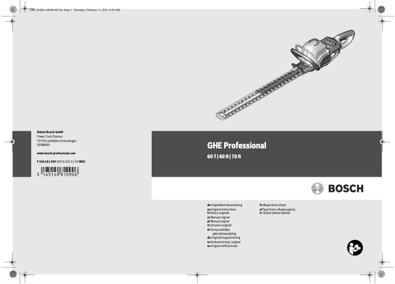 Page n°1 - Manuel utilisateur Bosch GHE 60 T