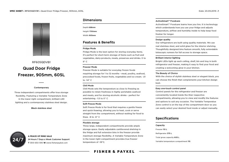 Imagen de la primera página del manual del dispositivo RF605QDVB1