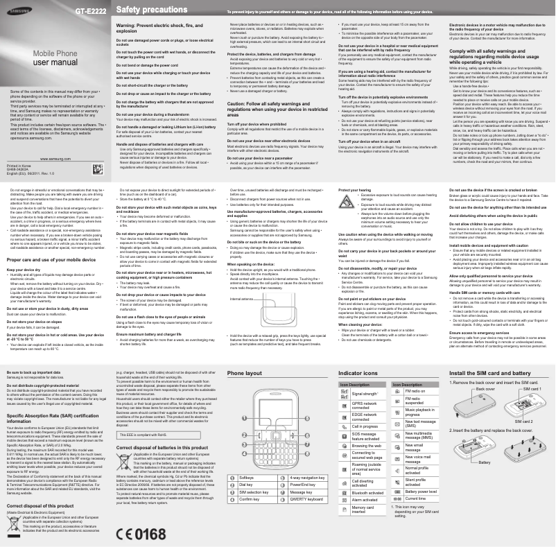 Page n°1 - Manuel utilisateur Samsung Ch@t 222