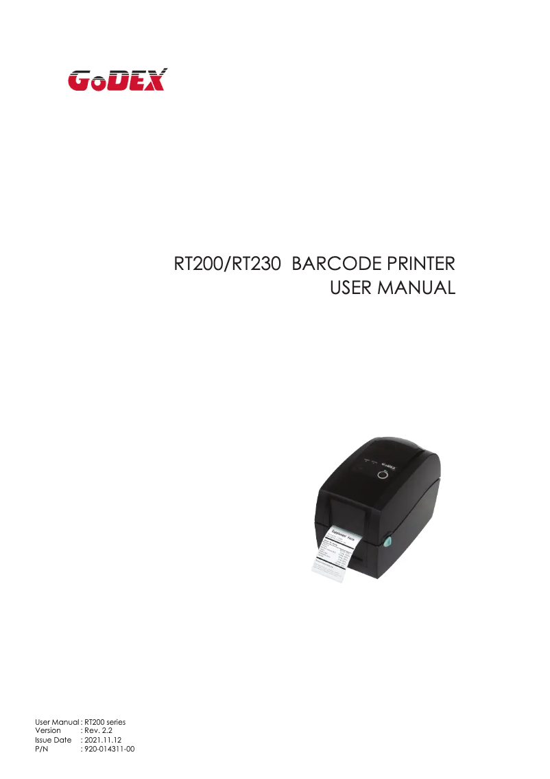 Page n°1 - Manuel utilisateur Godex RT200
