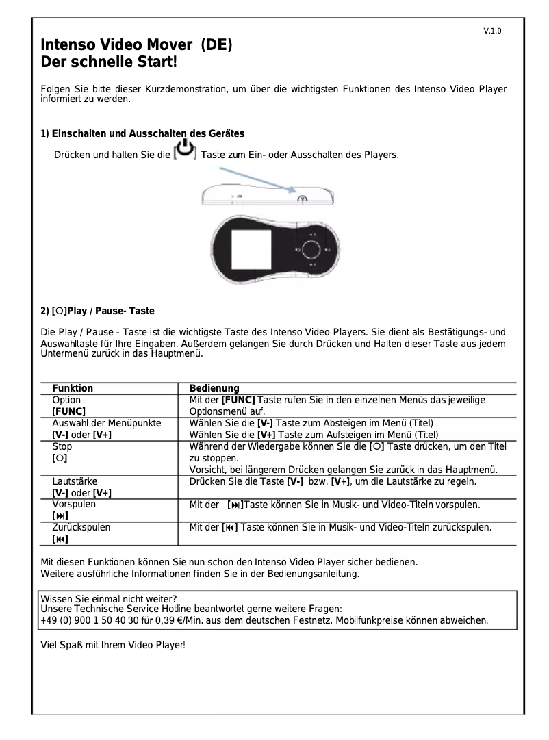 Page 1 de la notice Manuel utilisateur Intenso 8GB Video Mover