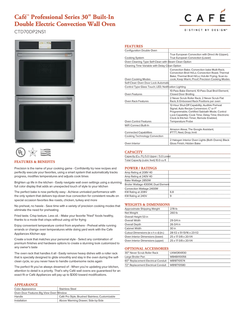 Page 1 de la notice Fiche technique GE CTD70DP2NS1