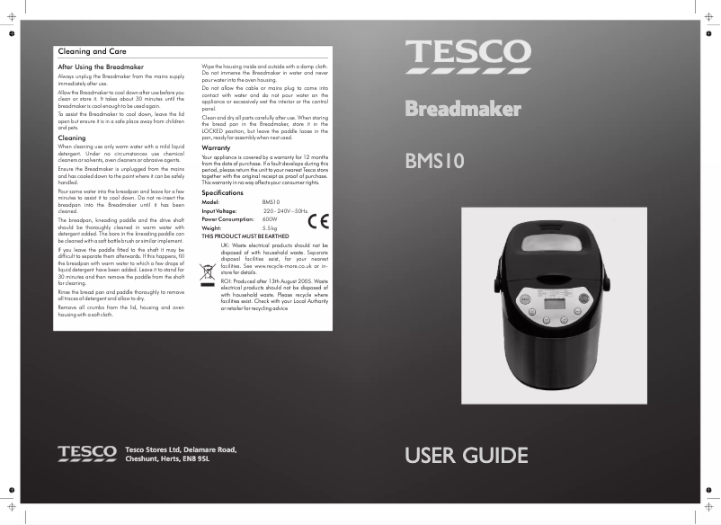 Page 1 de la notice Manuel utilisateur Tesco BMS10