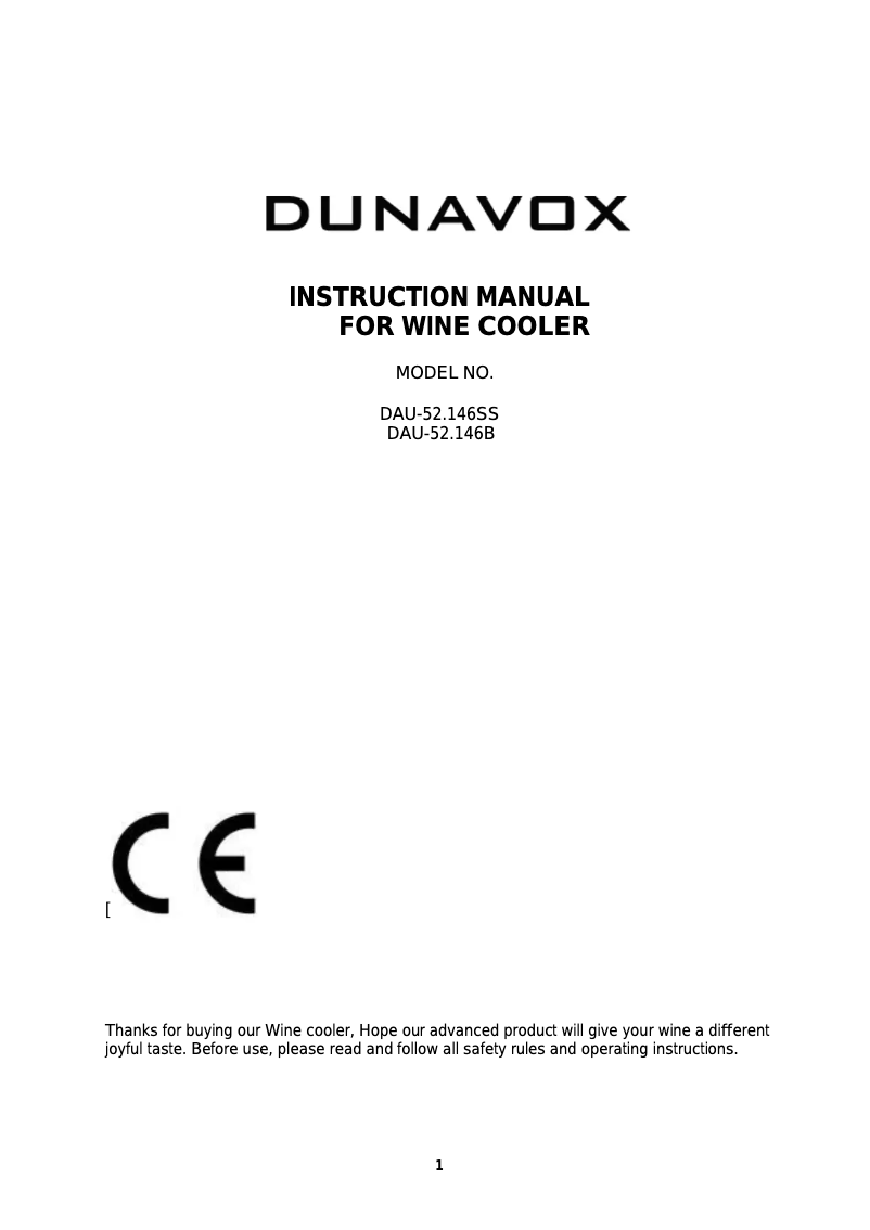 Page 1 de la notice Manuel utilisateur Dunavox DAU-52.146SS