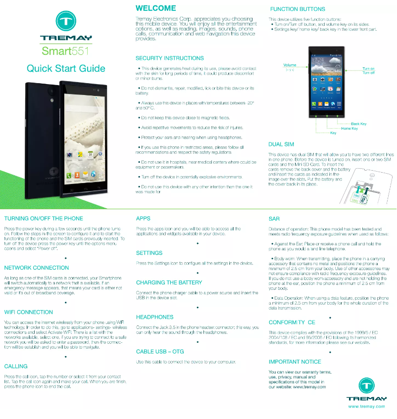 Page 1 de la notice Manuel utilisateur Tremay Smart 551