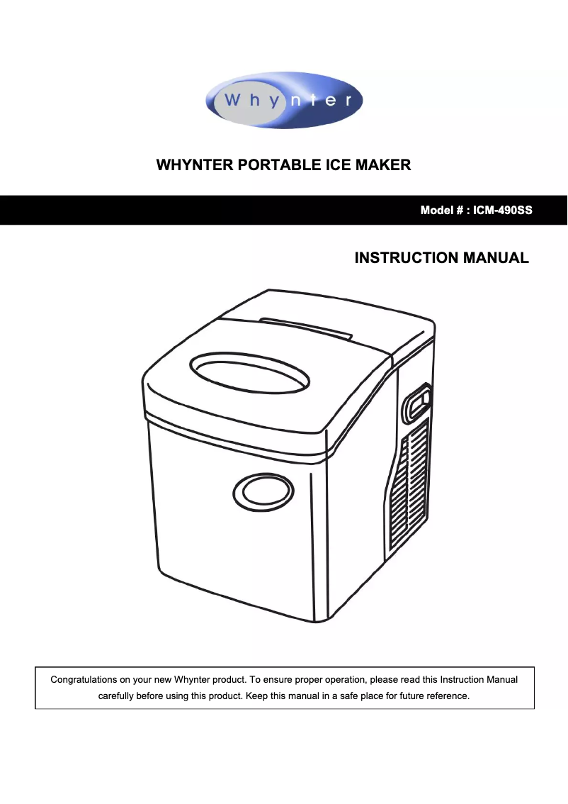 Page 1 de la notice Manuel utilisateur Whynter ICM-490SS