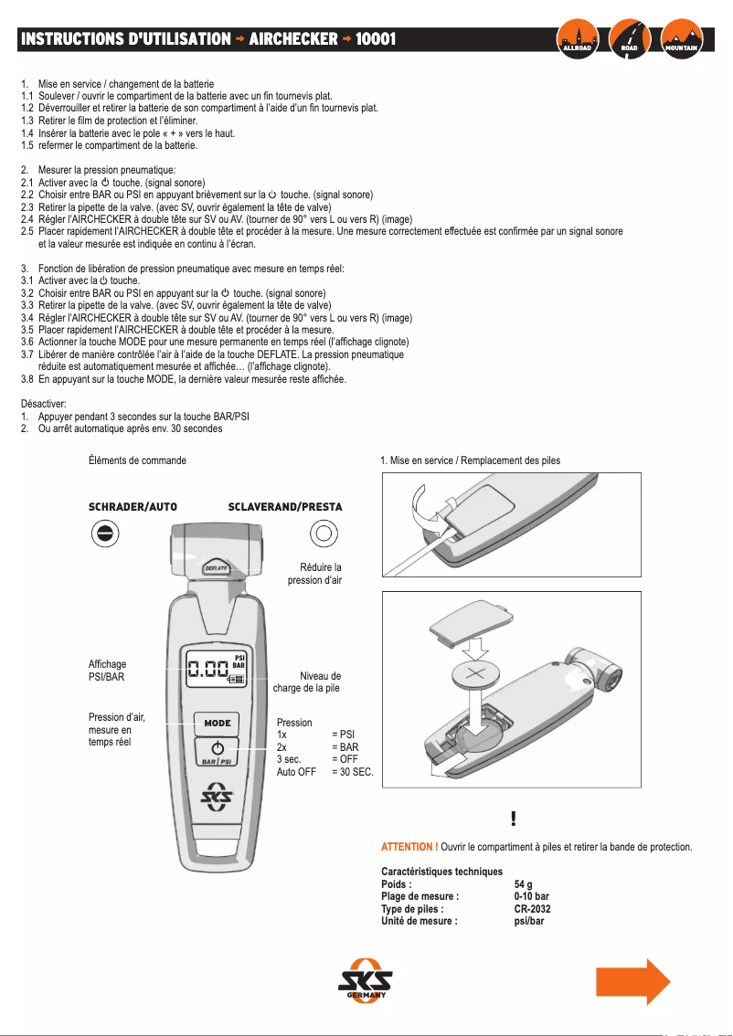 Page 1 de la notice Manuel utilisateur SKS Airchecker